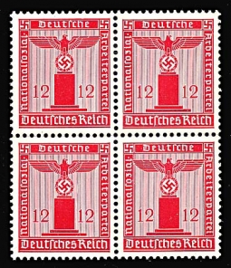 GE 12 PF. 1942 Official Nazi Emblem Stamp Block